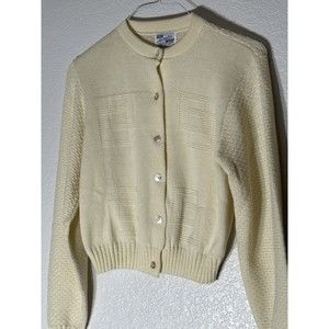 Vintage Acrylic Fiber Button Up Cardigan Cream Color Women’s